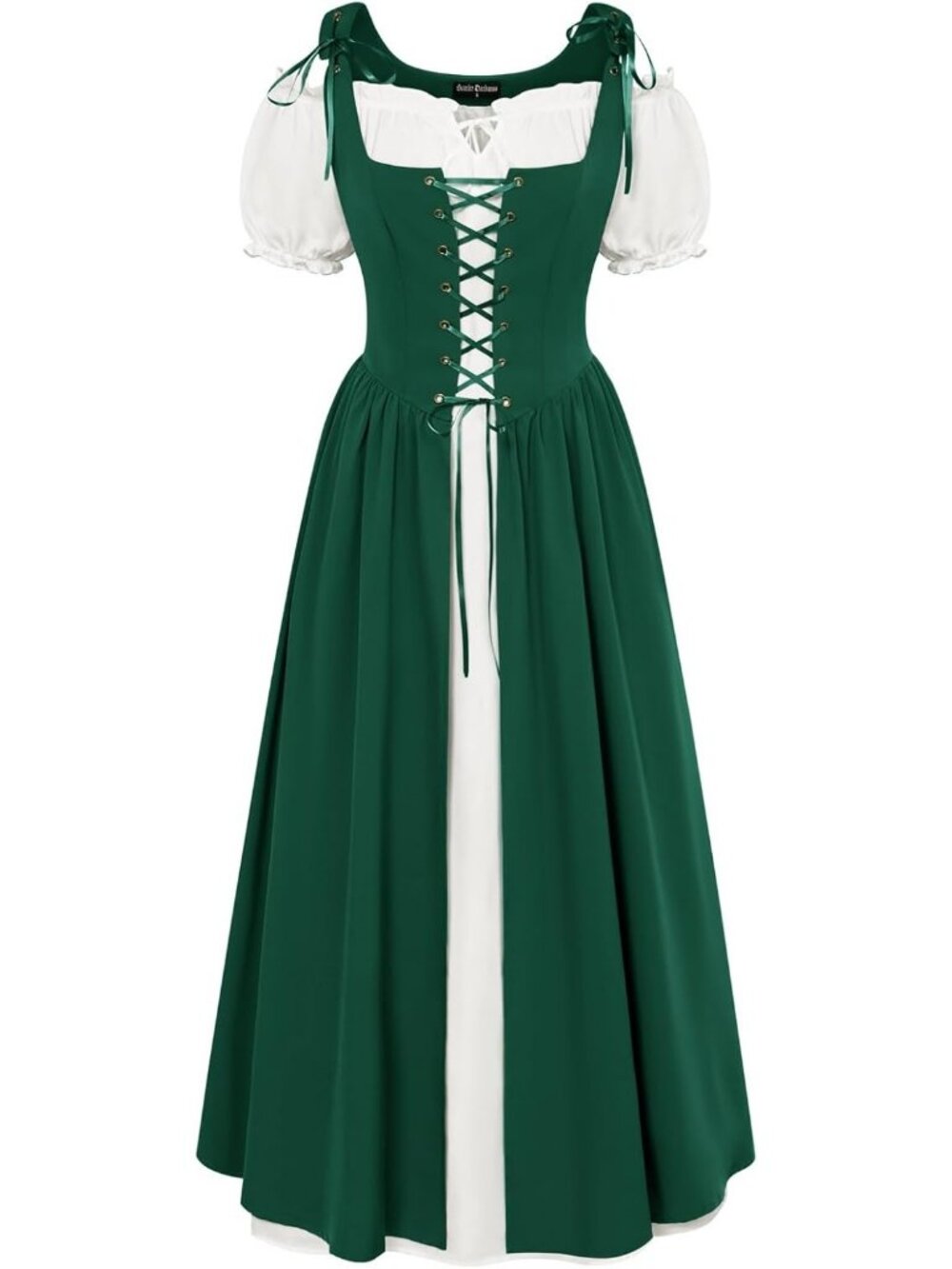 Women's Dark Green Renaissance Pirate Medieval Dress Witch Halloween Costume Set